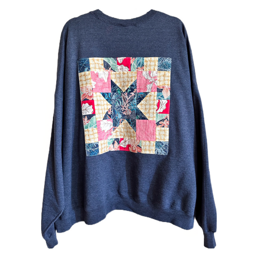 Heather Navy Ke Ola Quilt Co. Quilted Star Patchwork Sweatshirt Size 5XL